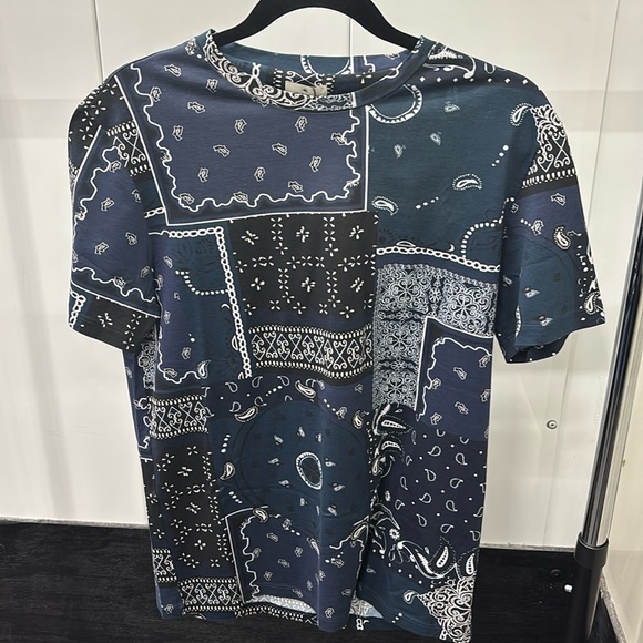Etro Blue and White Paisley Short Sleeve Tee